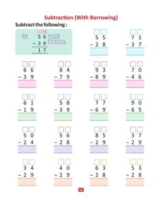 subtraction worksheet with borowing for students to practice subtract