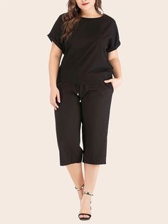 onecozyday Outfit Casual Mujer, Outfit Formal Mujer, Plus Size Wide Leg, Pieces Outfits, Black Colour, Drawstring Shorts, Outfit Casual, Drawstring Pants