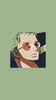 an anime character with green hair and glasses on his face, looking to the side