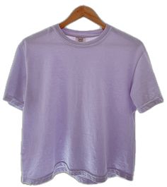 Solid Color Boxy Crew Neck T-shirt, Boxy Crew Neck T-shirt, Solid Color Boxy T-shirt With Crew Neck, Everyday Purple Short Sleeve Tops, Boxy Short Sleeve Graphic Tee, Boxy Cotton T-shirt, Basic Boxy Fit Tops, Purple Crew Neck T-shirt For Everyday, Basic Boxy Fit Soft-washed Tops