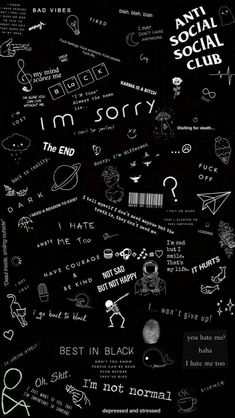 black and white poster with words all over it