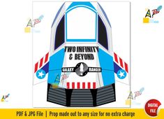 an inflatable paper toy with the words two infinity and beyond on it's side