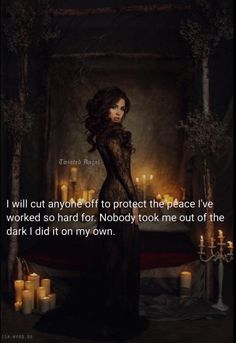 a woman standing in front of candles with the caption, i will cut anyone off to protect the peace i've worked so hard for nobody took me out