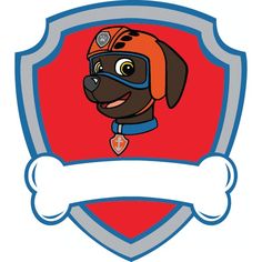 a dog wearing a helmet and goggles with a bone in its mouth on a red shield