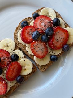 two slices of toast with fruit on top