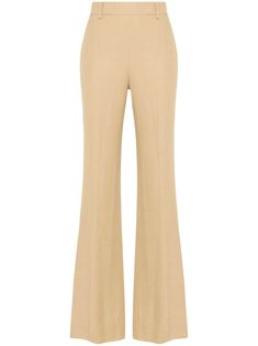 mid-waist sesame beige linen blend mid-waist bootcut belt loops pressed crease two diagonal pockets to the sides concealed side zip fastening Bootcut Pants Outfit, Colored Dress Pants, Light Colored Dresses, Job Outfits, Bootcut Trousers, Beige Boots, Office Pants, Beige Pants, Japan Trip