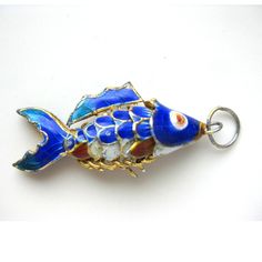 "Multi Color Articulated Fish Pendant Charm. Asian Chinoiserie Fish PENDANT in cobalt blue enamel with articulated jointed body. It is in wonderful condition. Measures 1-3/4\" long. Thanks for looking! vintagedame.etsy.com" Fish Items, Articulated Fish, Rolled Up Jeans, Fish Pendant, Silver Cleaner, Cloisonne Enamel, Message Jewelry, Chic Jewelry, Vintage Turquoise