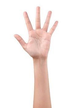 a person's hand making the vulcan sign with their left hand, against a white background