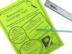 a pencil and ruler sitting on top of a piece of paper with the measurement scavenger hunt