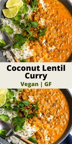 vegan and gluten-free coconut lentil curry Vegan Red Lentils Recipe, Rad El Hanout Recipes, Yummy Vegan Recipes Dinners, Healthy Creative Recipes, Healthy Winter Food, Vegan Lentil Curry, Vegan Rice Dishes, Happy Family Recipe, Curry Lentils