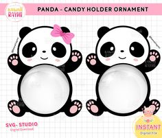 panda - candy holder ornament with pink bow on the head and paws, sitting next to each other