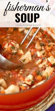 Soup with fish and shrimp in a red ceramic saucepan. Tilapia Soup Recipes Fish Stew, Fisherman’s Stew Recipe, Spicy Fish Soup, Tilapia Soup Recipes, Fish Soups And Stews, Fish Broth Recipe, Easy Fish Soup, Fisherman Soup, Fish Soup Recipe