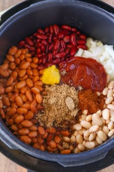 beans, rice and seasoning in a slow cooker to make an easy side dish