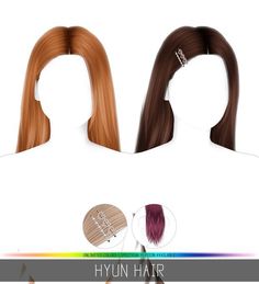 two women with long, straight hair are shown in three different colors and styles for each individual to choose from