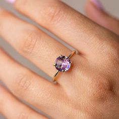 Purple Amethyst Solitaire Ring 14K Gold for Women 8mm - February Birthstone Birthday Gift - Natural Gemstone Minimalist Ring ● Metal: 14K solid gold, 14K white gold or 14K rose gold ● Gemstone: Purple Amethyst, briolette cut ● Stone Diameter: 8 mm (0.3 in) ● Choose from the drop down menus the available options (Material, Ring size) and leave us a note for any special requirements. ● All our pieces are delivered beautifully packaged and gift ready, with a certificate of authenticity for the meta