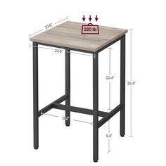 a table with measurements for the top and bottom part of it, including two legs