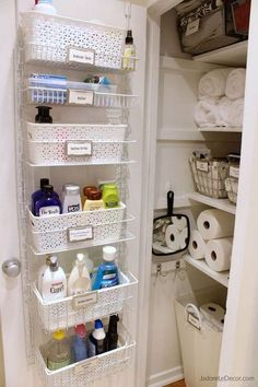 the closet is stocked with toiletries and cleaning products for all kinds of people to use