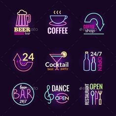 Neon Signs Set Open Dance, Coffee Shop Bar, Party Bars, Dance Club, Best Part Of Me, Restaurant Bar, Coffee Shop