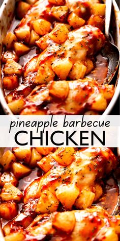 this is an image of pineapple barbecue chicken in a pan with the title above it