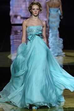 Elie Saab HC Woman Walking, Aqua Turquoise, Evening Dresses Elegant, Designer Gowns