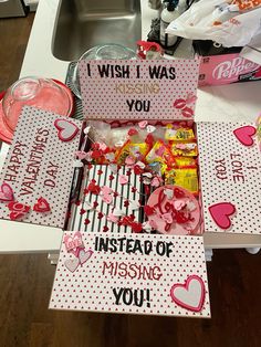 valentine's day candy box with i wish i was missing you cards and confetti