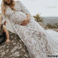 Bormay - Maternal Beauty Long Dress with Flowing Silhouette Stylish Maternity Wear, Long Sleeve Maternity Dress, Loungewear Dress, Maternity Long Dress, Maxi Dress Designs, Long Sleeve Wrap Dress, Stylish Skirts, Crop Top Dress, Stylish Maternity