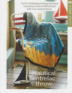 a magazine cover with a chair and blanket on it