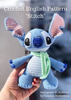 a crochet stitchted stuffed animal in the shape of an elephant with big ears