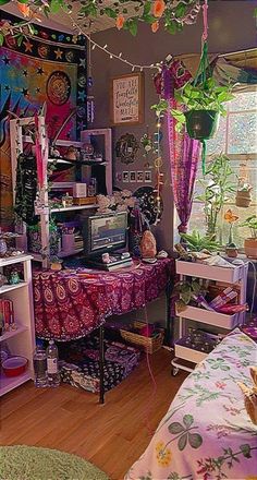 a room filled with lots of clutter and decorations