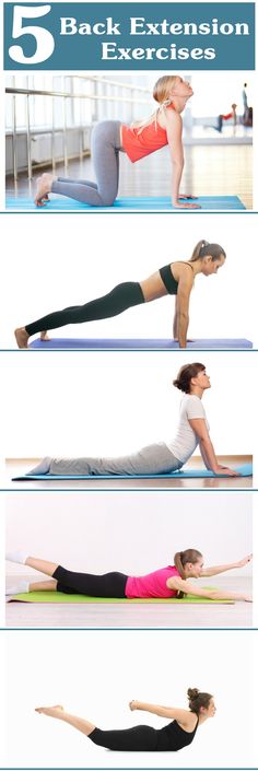 a woman doing yoga poses with the words 5 back extension exercises