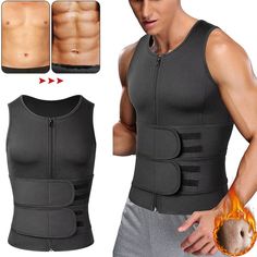 Vest Fitness Abdomen Corset Men Sauna Sweat Vest: SWEAT THREE TIMES MORE Lightweight durable sweat neoprene fabric tones core by increasing thermal temperature and calorie burn to enhance your workout performance. This waist trainer vest will stimulate sweating around your abdomen and lower back area, accelerate the belly fat burning process and help you lose water weight to shape and reduce the waist and abdomen, and get a strong core and really great abs! Waist Trainer+ Sauna Suit Vest for Men Waist Trainer For Men, Lose Water Weight, Waist Trainer Vest, Sweat Vest, Men Waist, Speed Up Metabolism, Weighted Vest, Sauna Suit, Mens Pajamas Set