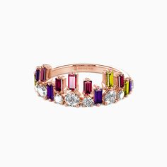 a pink gold ring with multicolored stones