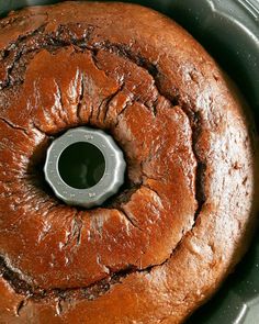 there is a bundt cake in the pan