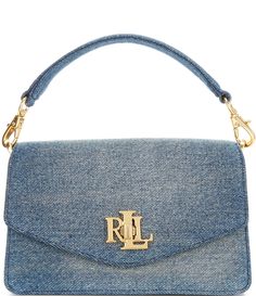 From Lauren Ralph Lauren&#x2C; this crossbody bag features: Crafted with washed denim for a vintage-inspired look&#x2C; the Tayler combines the convenience of a crossbody bag with the essential storage of a wallet thanks to its compact silhouette and accordion construction. Supple full-grain leather trim—distinguished by its naturally smooth finish—provides a luxurious touch. Top handle with a 3" dropRemovable&#x2C; adjustable crossbody st Denim Shoulder Bag With Branded Hardware, Classic Denim Bag For Everyday Use, Designer Denim Rectangular Shoulder Bag, 25 Logo, Ralph Lauren Style, Washed Denim, Dillard's, Leather Trim, Denim Wash