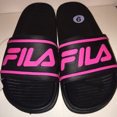 Brand New With Tags Size 9 Womens Mens 8 Sleek Slide Pink Logo Fila See All Photos For These Are The Shoes You Will Receive! Pink Flat Slides With Rubber Sole, Pink Slip-on Slides With Rubber Sole, Trendy Pink Sandals With Rubber Sole, Pink Cushioned Slip-on Flip Flops, Pink Slip-on Sandals With Rubber Sole, Trendy Pink Round Toe Slides, Pink Slides With Cushioned Footbed And Round Toe, Pink Synthetic Slides With Rubber Sole, Pink Cushioned Slides With Round Toe