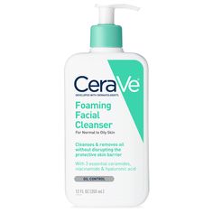 CeraVe Foaming Face Wash, Face Cleanser for Normal to Oily Skin, 12 fl oz - Walmart.com Cerave Cleanser, Cerave Skincare, Cleanser For Sensitive Skin, Cleanser For Oily Skin, Foaming Facial Cleanser, Foaming Face Wash, Facial Cleansers, Skin Cleanse, Oily Skin Care