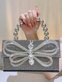 Shiny Bow Rhinestone Party Bag Rhinestone Party, Retro Stage, Retro Handbags, Colorful Handbags, Bow Women, Popular Handbags, Evening Handbag, Rhinestone Bow, Ladies Clutch