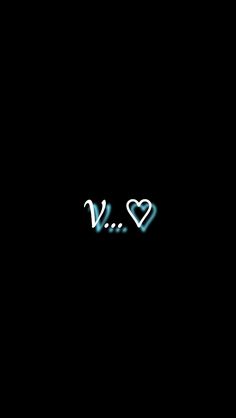 the word v is written in blue and white on a black background with two hearts