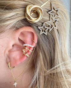 Elegant Adjustable Ear Climbers For Party, Adjustable Elegant Ear Climbers For Everyday, Pearl Ear Cuff, Pave Ear Cuff, Pearl Halo, Helix Ear, Ear Crawlers, Gold Ear Cuff, Gold Plated Sterling Silver