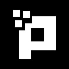 the letter p is made up of squares and rectangles in white on a black background