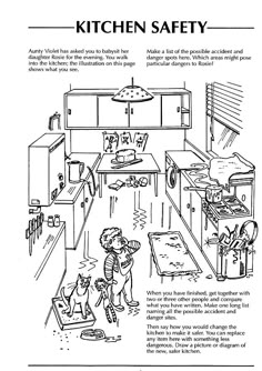 the kitchen safety manual is shown in black and white, with instructions for how to use it