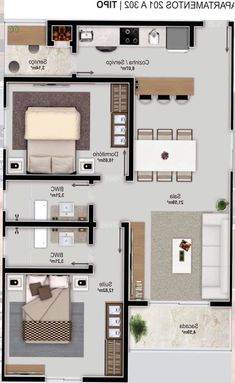 the floor plan for an apartment with two bedroom and living room in one area, which is