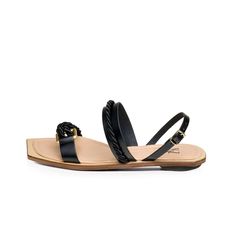 Special Round Rubber Heel, Open Oblique Toe, Flat Sandal. Leather Upper / Lining  Eva Sole Mat Gold Metal Ring Rope Strap Our Shoes have a comfortable fit and you can order your own foot size. EU 36 37 38 39 40 41 42 US 6 7 8 9 10 11 12 UK 3 4 5 6 7 8 9 FR 37 38 39 40 41 42 43 Eva Sole, Metal Ring, Rubber Heels, Handmade Shoes, Metal Rings, Flat Sandals, Black Sandals, Shoe Collection, Gold Metal