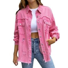 Women's Trendy Ripped Oversized Denim Jacket Casual Long Boyfriend Distressed Denim Jacket Features: Classic designCasual jean jacket women,fashion jackets for women, classic denim jacket for women, vintage womens jean jacket, distresse jeans jackets for women, oversized jean jackets for women fashion, fall jackets for women, boyfriend womens denim jacket, workout jackets for women. Fashionable designBlue jeans jacket,black denim jacket for women,distressed black jean jacket,black jean jacket wo Ripped Shirts, Denim Outfits, Trendy Jackets, Oversized Denim Jacket, Denim Blouse, Distressed Denim Jacket, Sleeves Clothing, Denim Collection, Denim Jacket Women