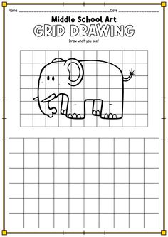 a grid drawing worksheet with an elephant on it and the words grid drawing