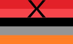 the flag of germany with two crossed swords on one side and an orange, red, black, and gray stripe on the other