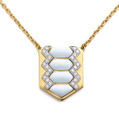 Brilliant-cut diamonds, white enamel, polished 18K gold, platinum, on an 18K gold chain Available in black enamel and white enamel. 18k Gold Chain, David Webb, Luxury Necklace, Necklace White, Aqua Marine, Diamond Bracelets, Gold Platinum, White Enamel, Black Enamel