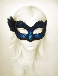 Blue And Black Lace Masquerade Mask Blue Venetian Mask Blue Masquerade Mask For Halloween Party, Blue Masquerade Mask For Halloween Costume Party, Blue Masks And Prosthetics For Carnival Costume Party, Blue Masquerade Mask For Halloween, Blue Halloween Masquerade Mask, Fitted Masquerade Mask For Mardi Gras, Blue Venetian Masquerade Mask For Party, Blue Venetian Masks For Masquerade, Blue Venetian Eye Mask