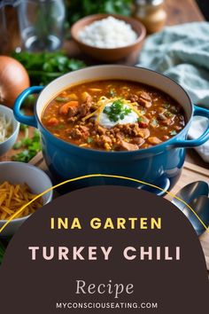 Turkey Chili with a serving spoon Chili Recipe Ina Garten, Roasted Sprouts, Chili Recipe Turkey, Lunch Bowl, Fresh Spices, Turkey Chili, Spicy Chili, Roasted Brussel Sprouts