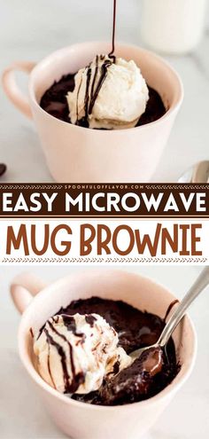 EASY MICROWAVE MUG BROWNIE, dessert recipes, sweet treats Easy Mug Brownie Recipe, Fudgy Mug Brownie, Microwave Mug Brownie, Microwave Mug